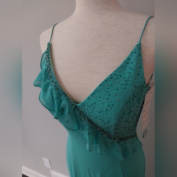 NWT Princess Collection Aqua Marine Beaded Spaghetti Strap Gown Size 6 - Picture 2 of 16
